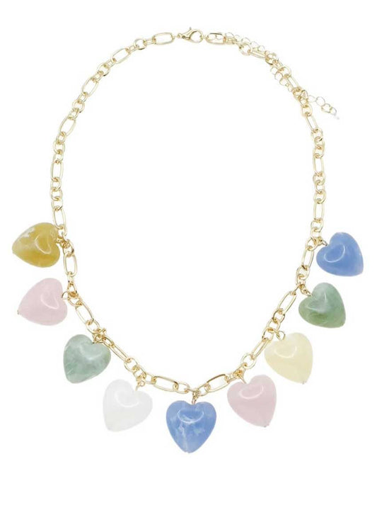 Multi Pastel Hearts Charm Necklace