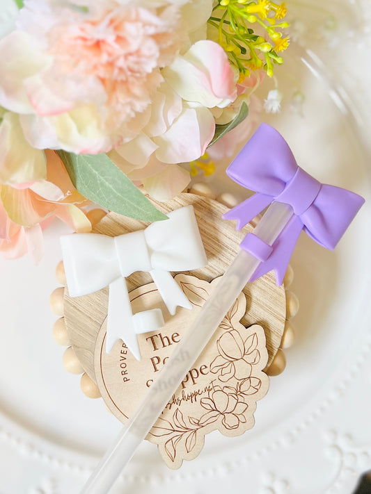 Set of 2 Bow Straw Toppers