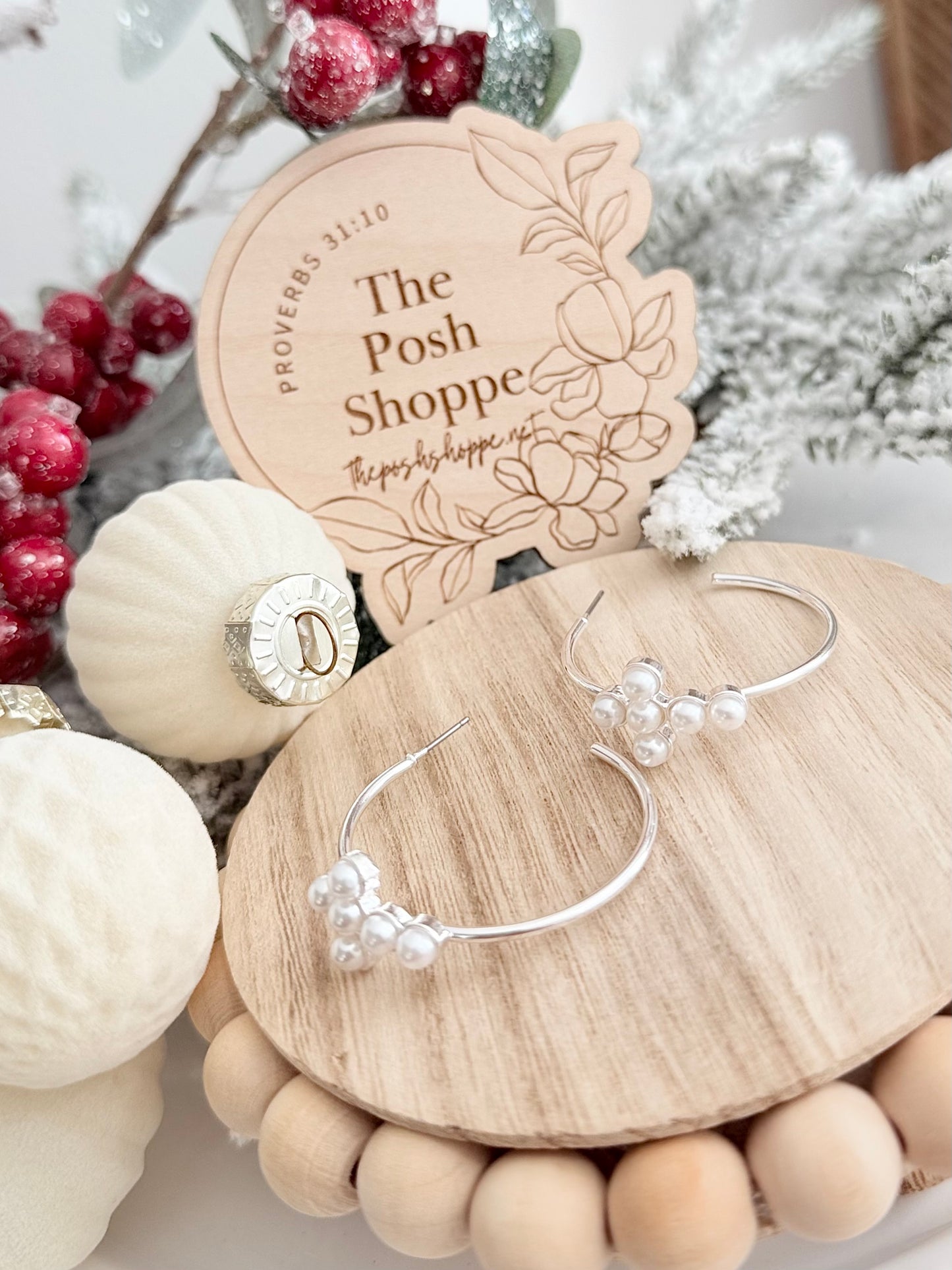 Clustered Pearl Hoop Earrings