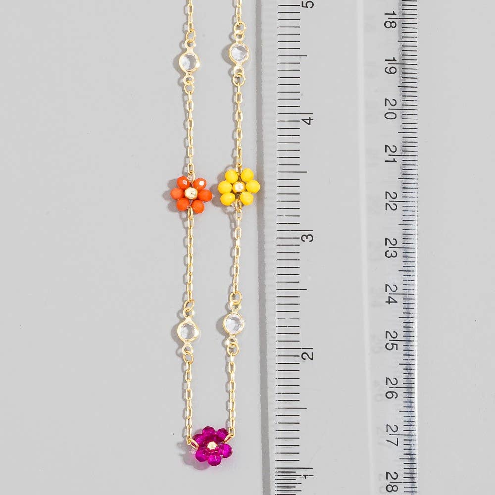 Multi Colored Faceted Beaded Flower Beaded Necklace