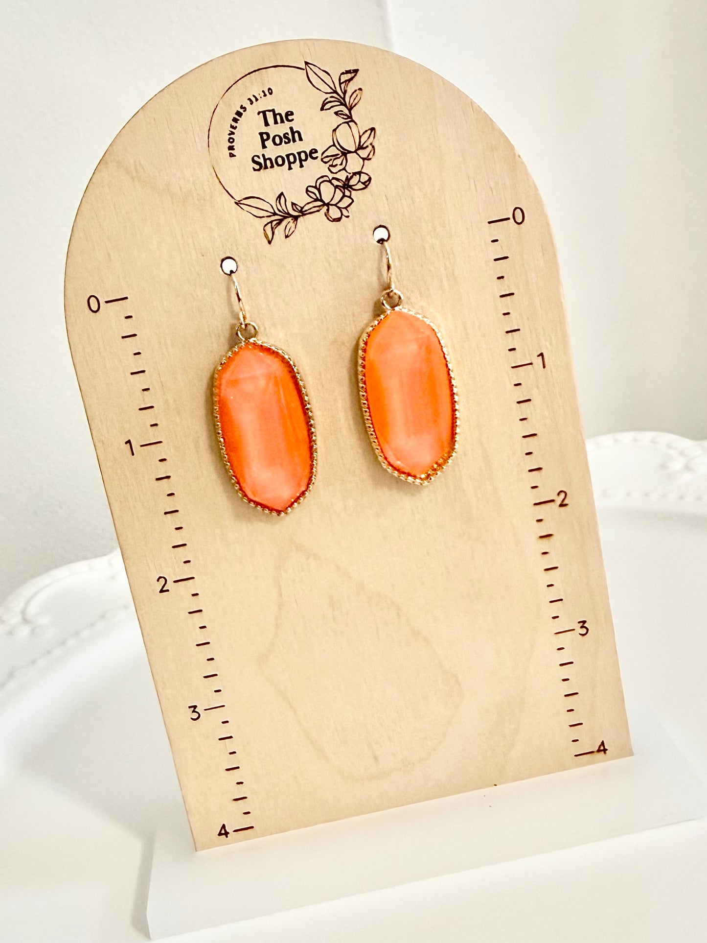Coral Pearl Hexagon Drop Earrings
