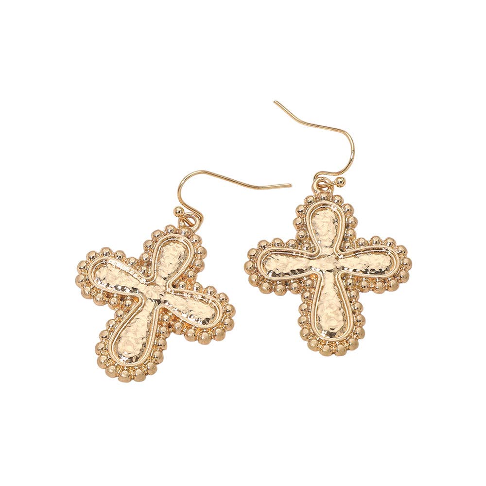 Gold Cross Beaded Textured Dangles