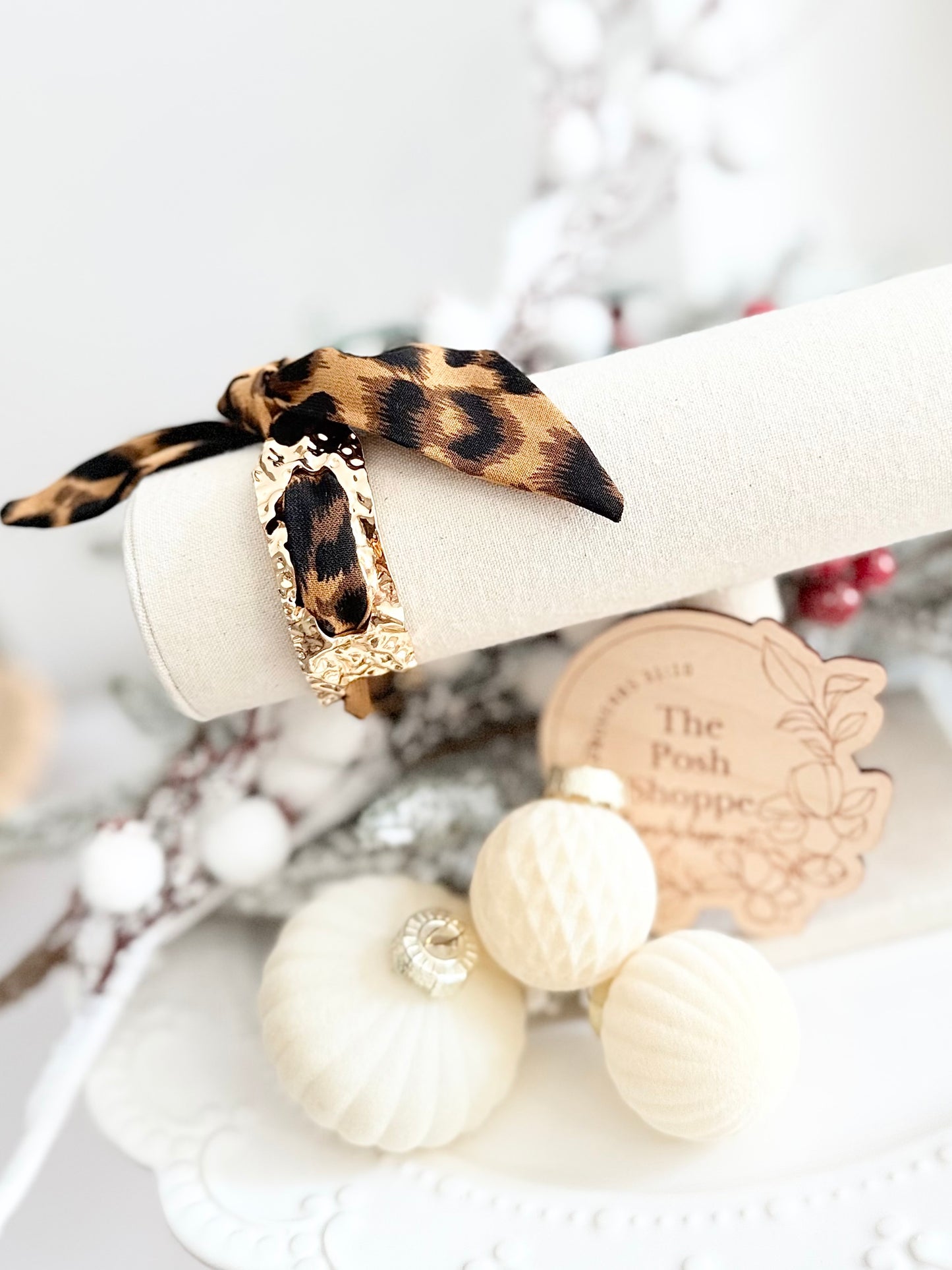 Leopard Print Hammered Cross Scarf Cuff Bracelet