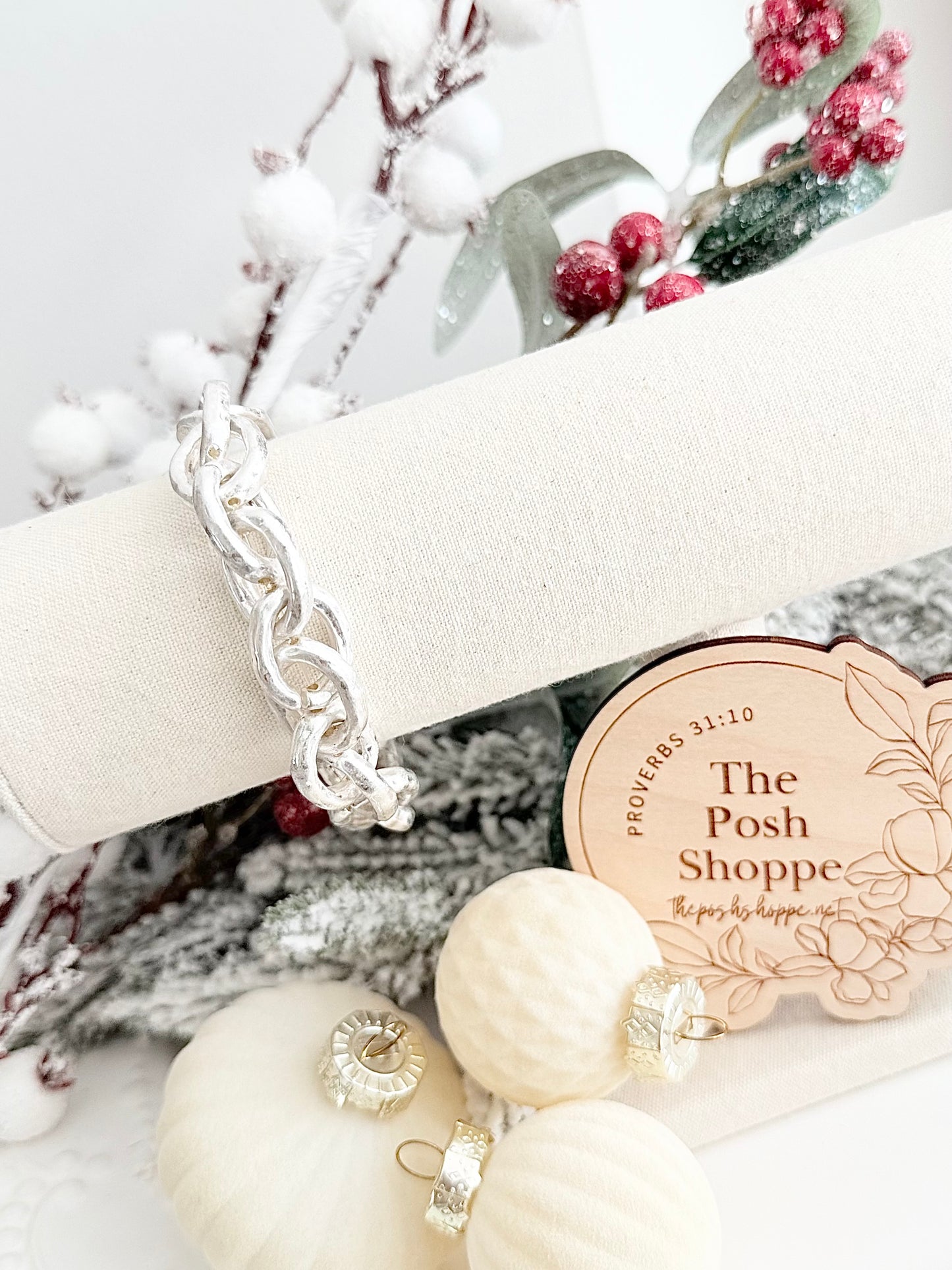 Silver Hammered Link Cross Bracelet