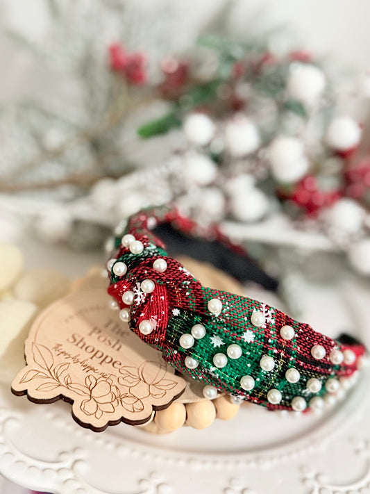 Merry Tartan Pearl Headband