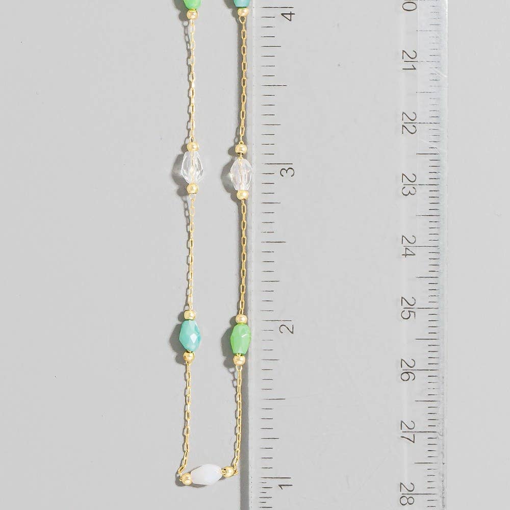 Pastel Mint, Blue + White Oval Faceted Glass Station Chain Necklace
