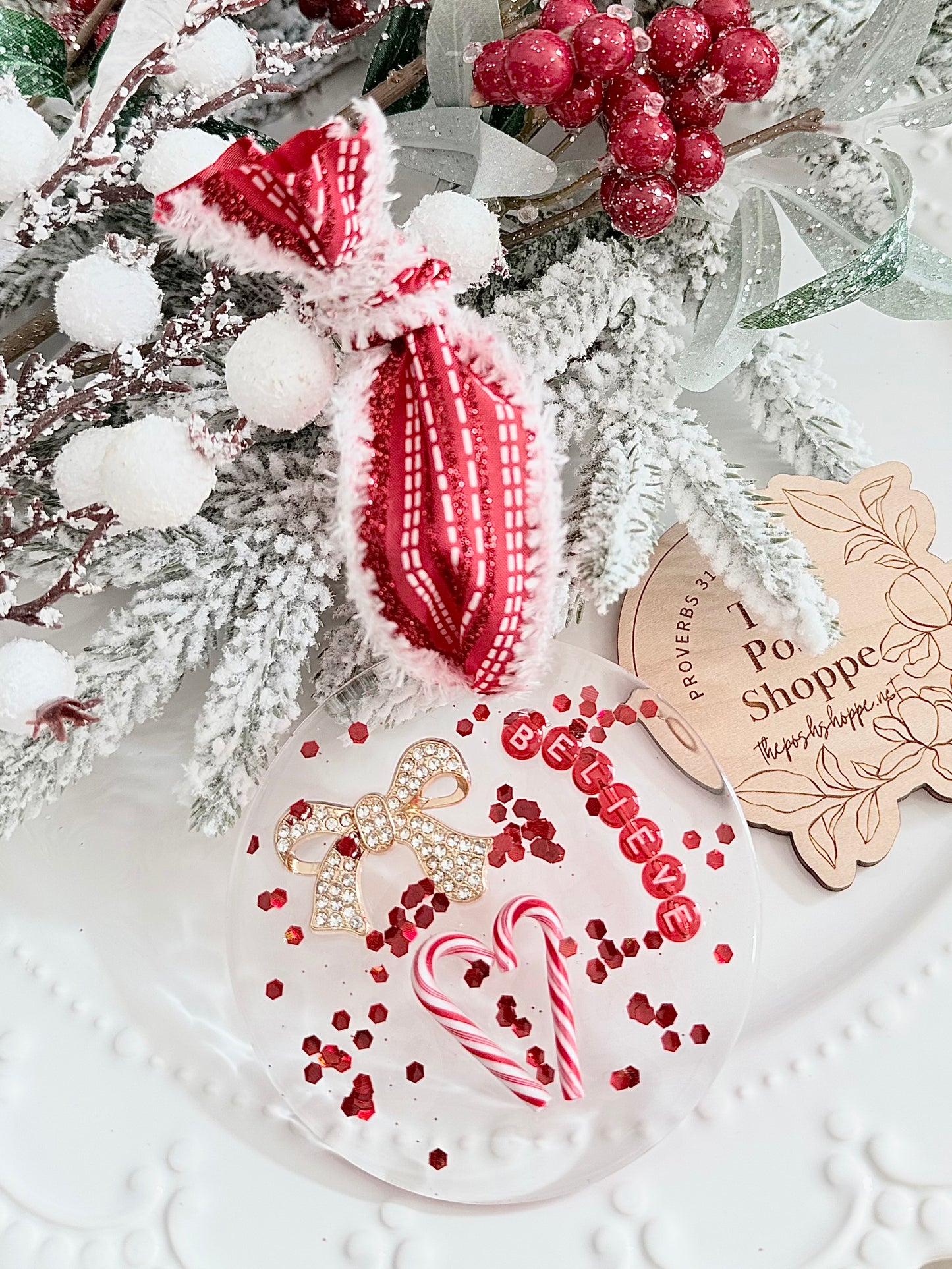 Believe peppermint sparkle ornament