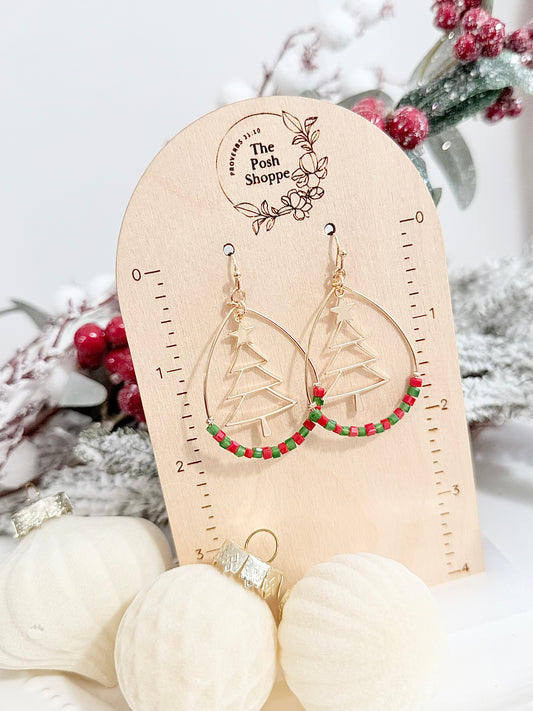 Christmas Tree Beaded Hoops