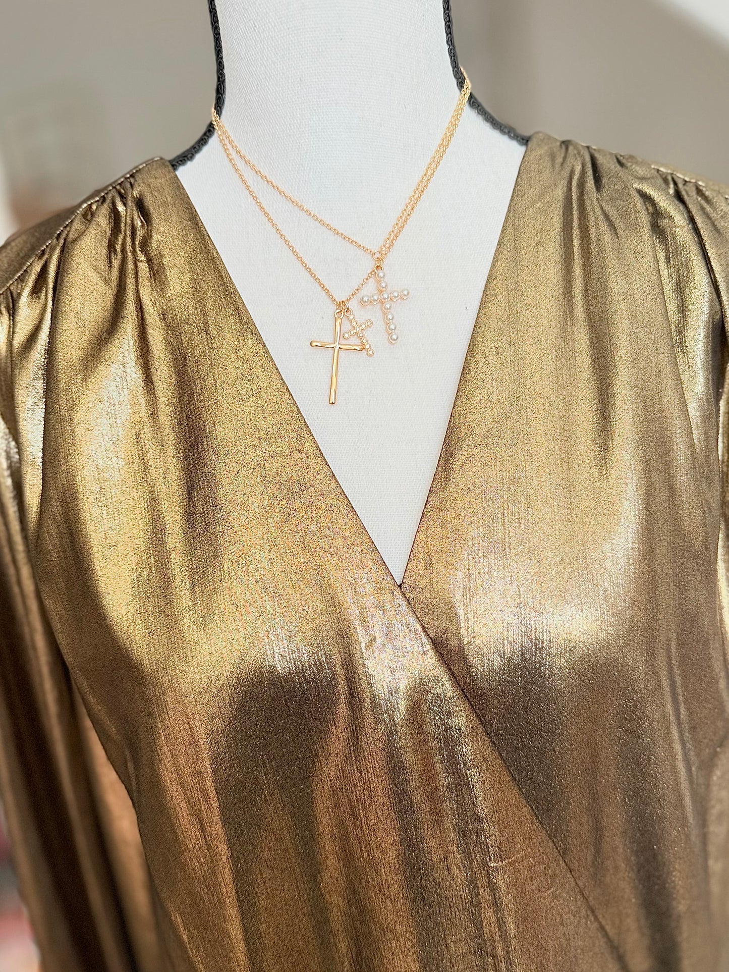 Pearls of Faith Layered Cross Necklace