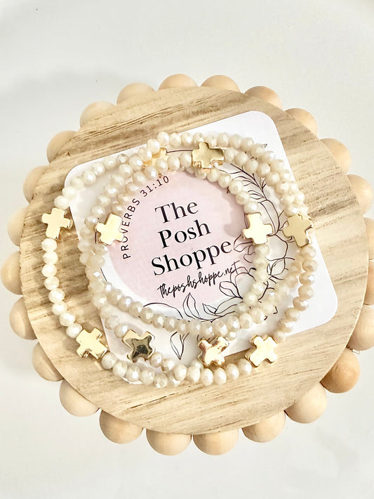 Ivory Blessings Cross Bracelet Stack