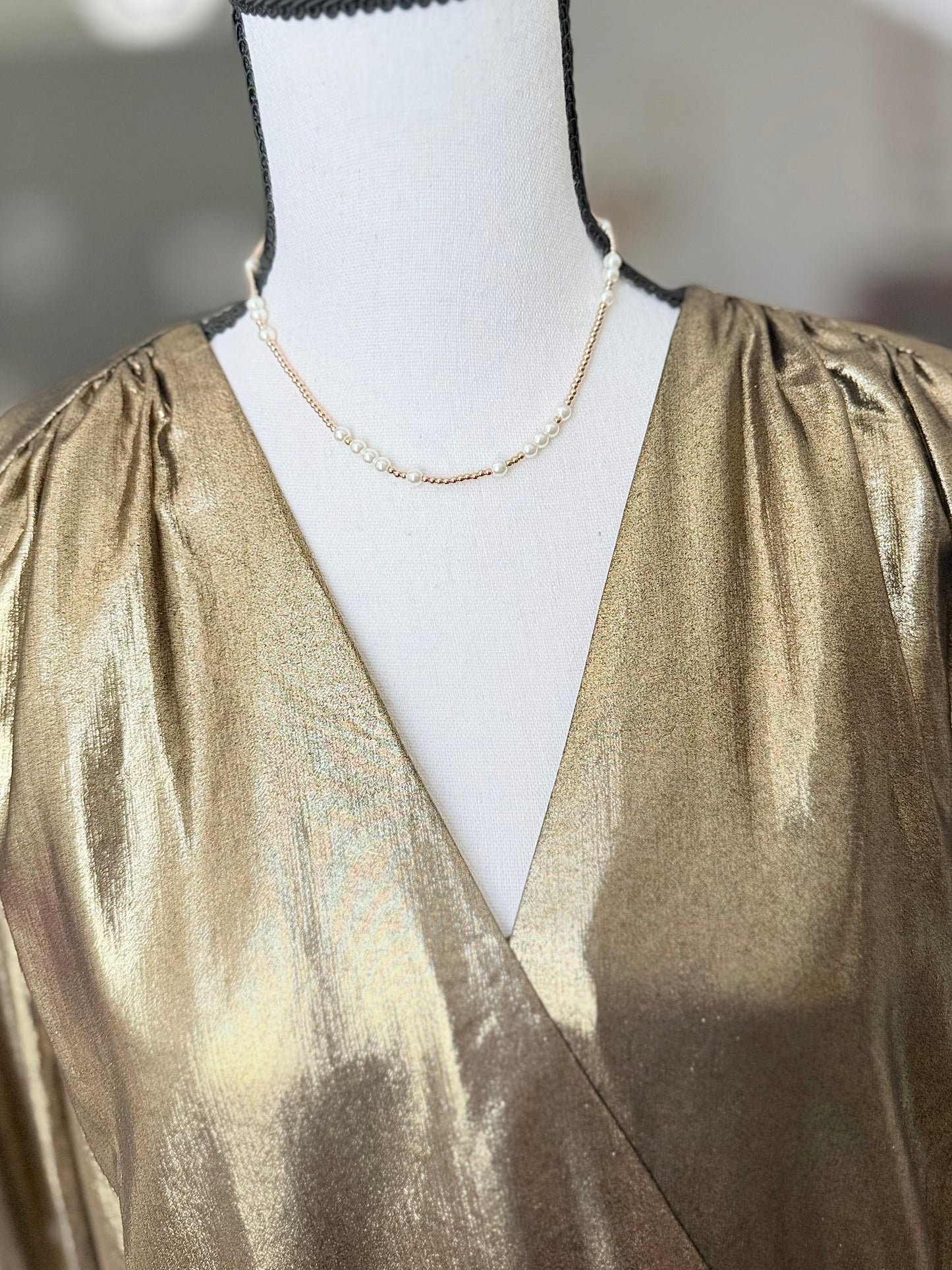 Petite Pearl + Gold Beaded Necklace