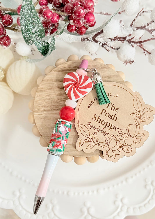 Candy Cane Heart Pen