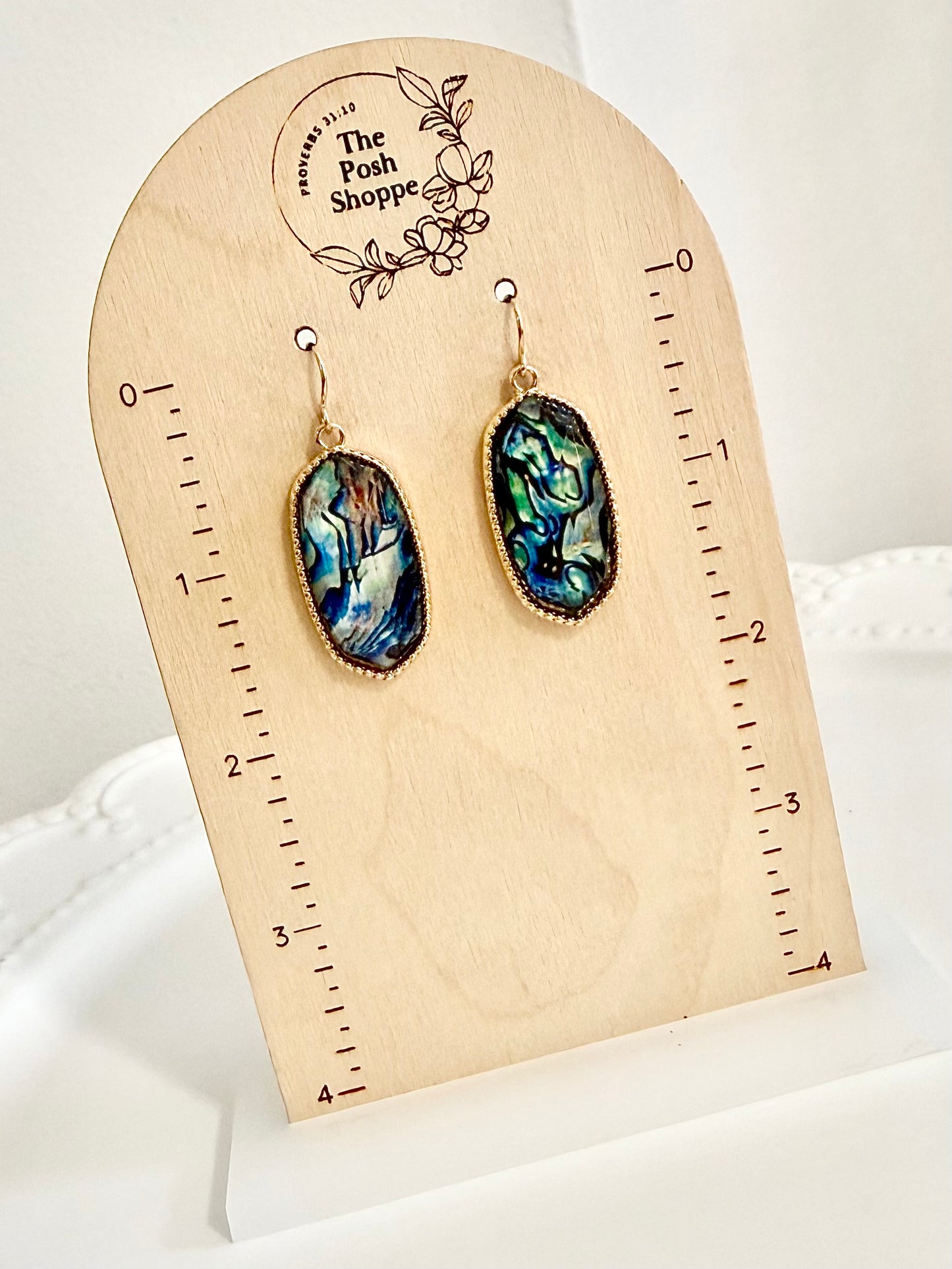 Abalone Hexagon Drop Earrings