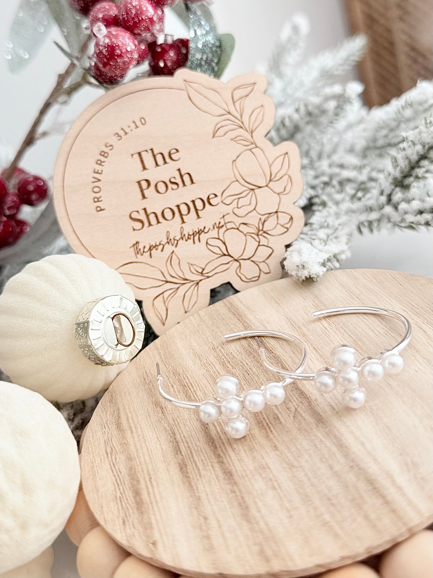 Clustered Pearl Hoop Earrings