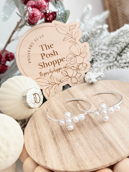 Clustered Pearl Hoop Earrings