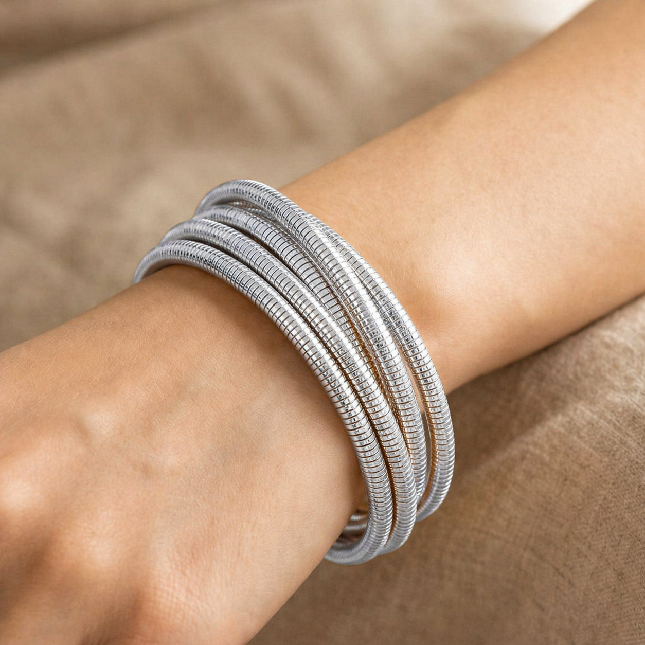 Classic Silver Coil Stack Bracelet