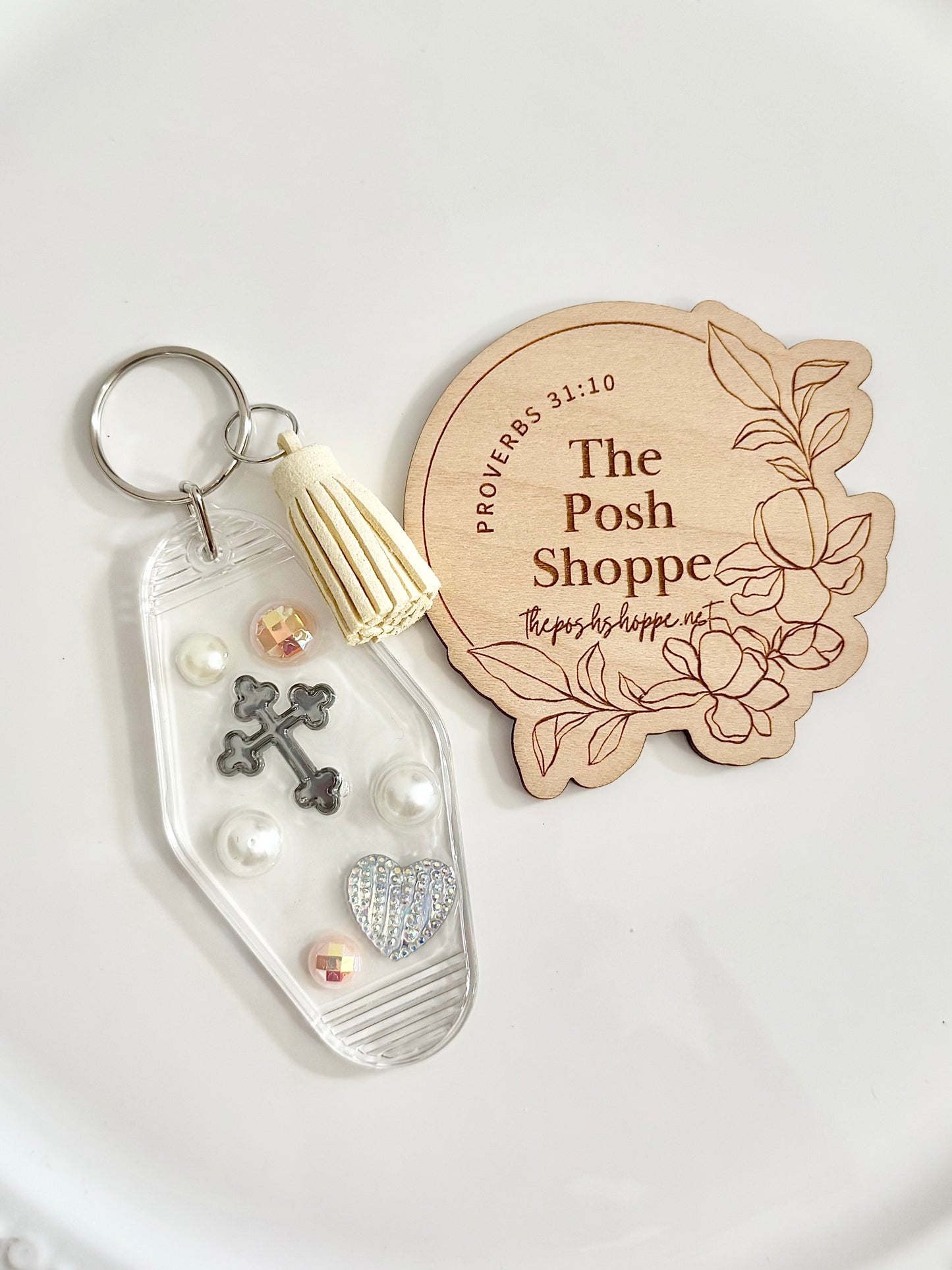 Cross and Pearls Bauble Resin Keychain