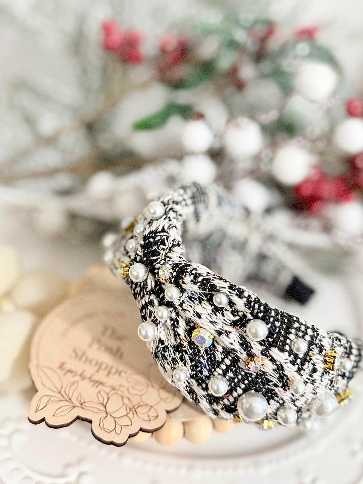 Black + White Luxe Tweed Headband