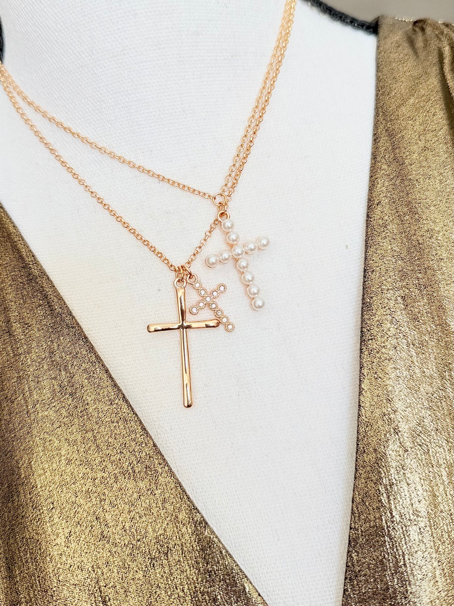 Pearls of Faith Layered Cross Necklace