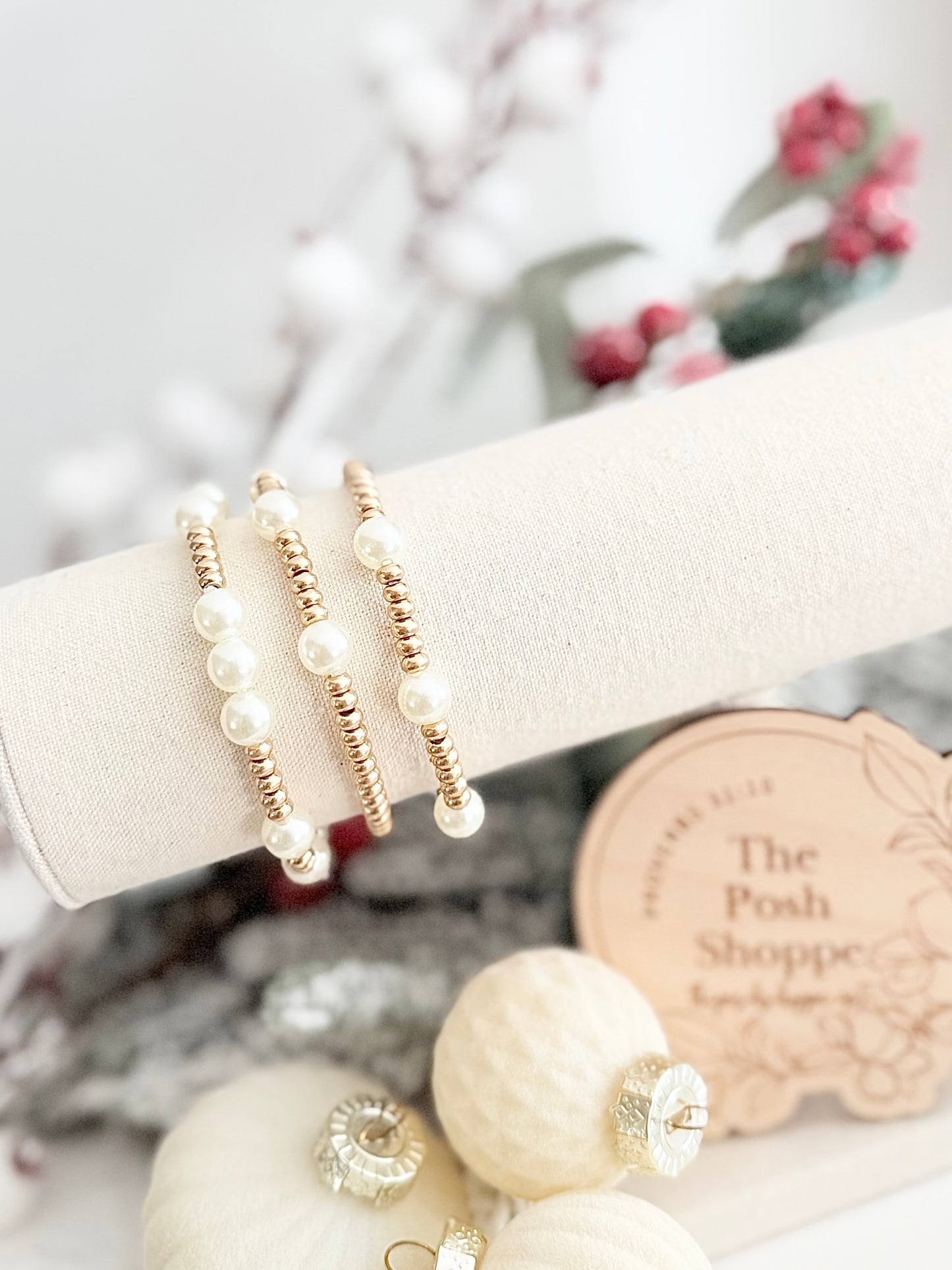 Petite Pearl + Gold Beaded Stack