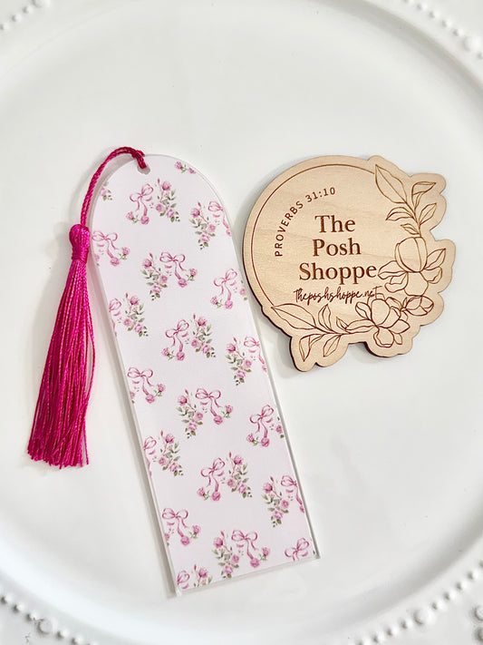 Pink Floral Acrylic Tassel Bookmark