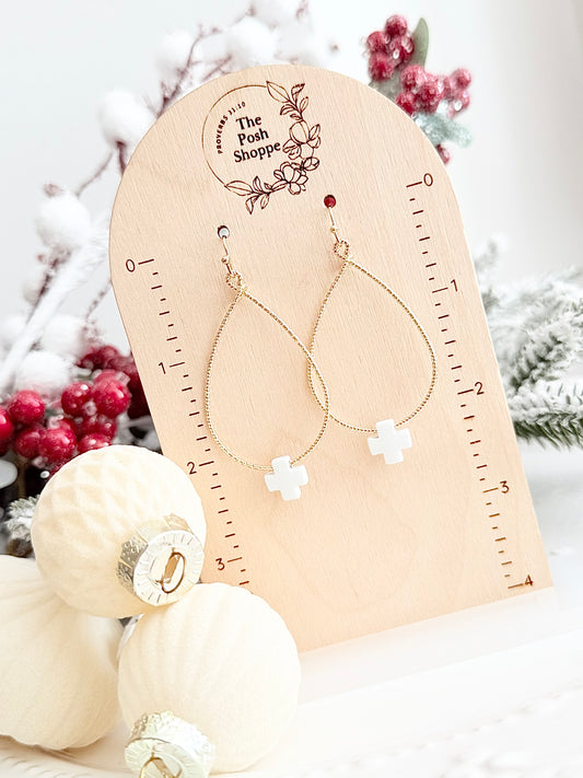 White Cross Teardrop Dangles