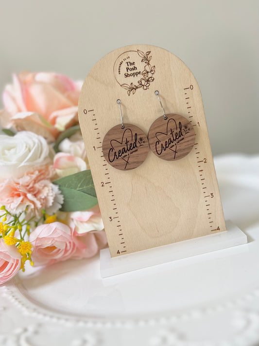Wooden Inspirational Dangles; “Created with a Purpose”