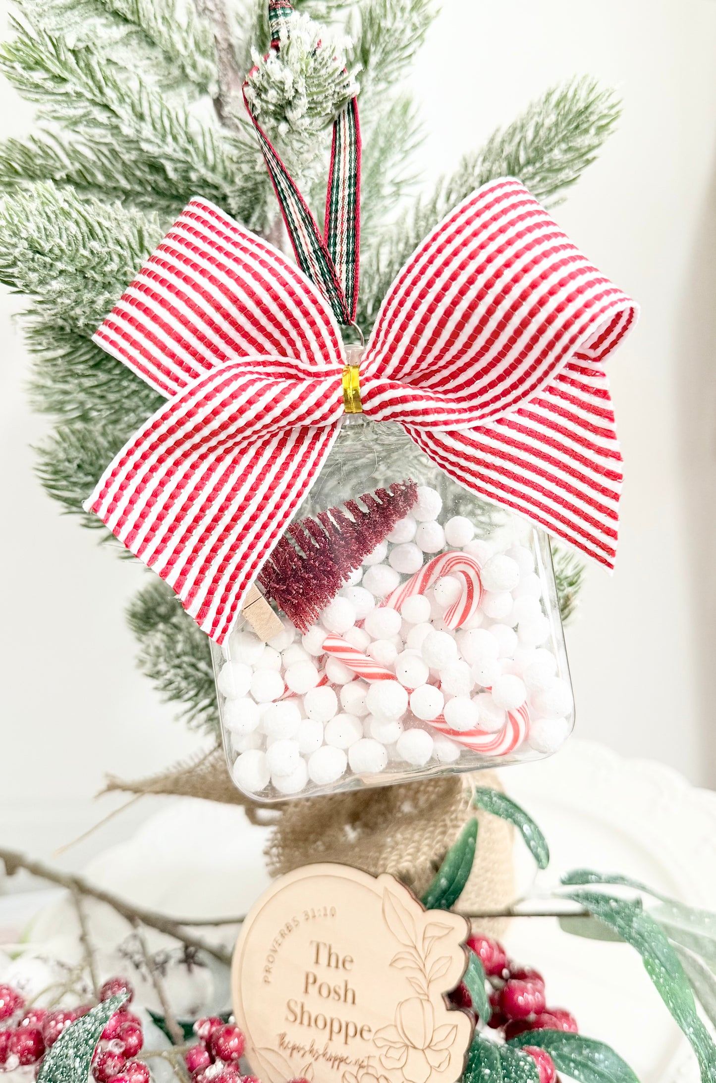 Candy Cane Snow Jar Ornament - FREE Personalization!
