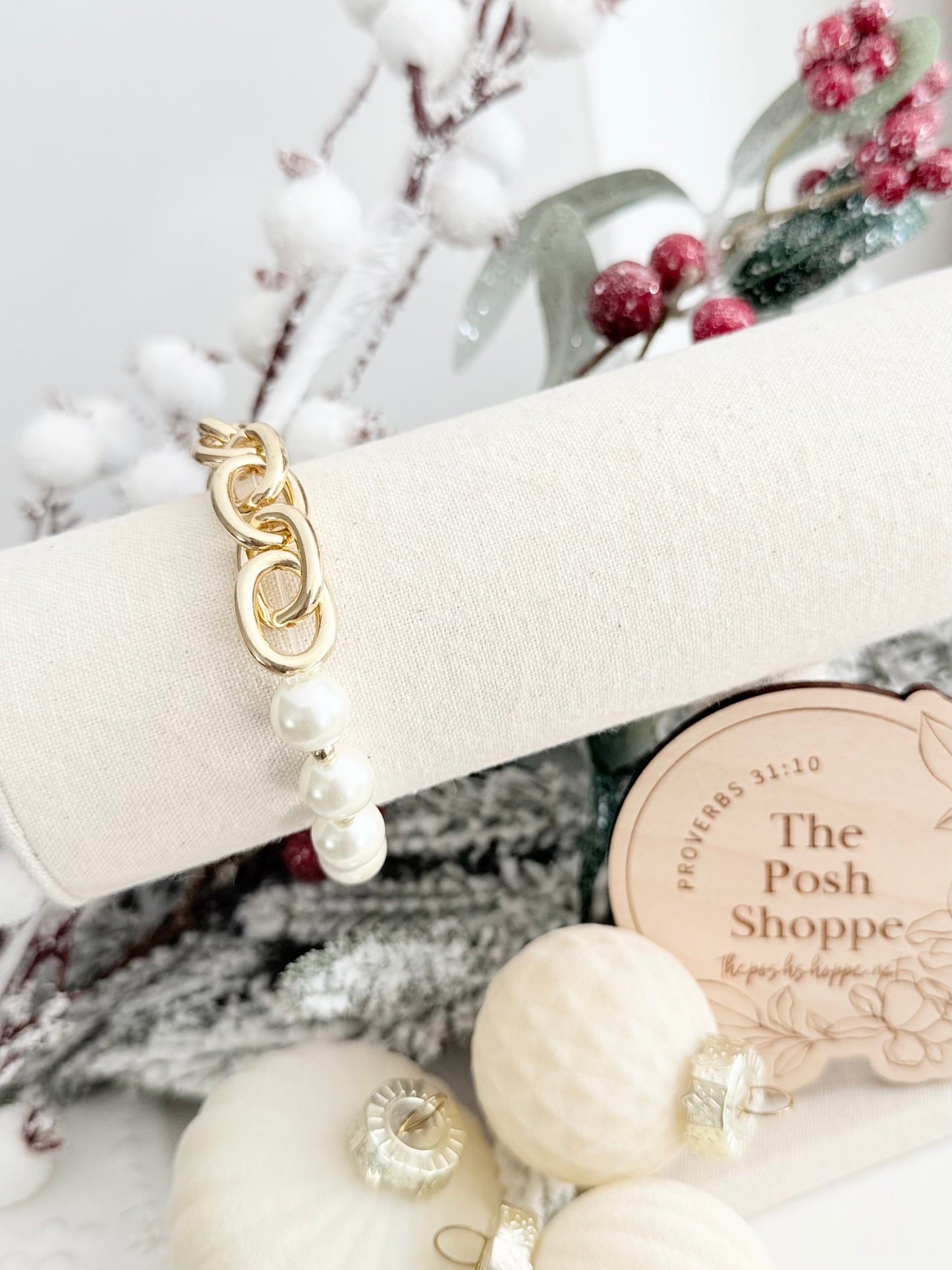 Gold + Pearl Chain Bracelet