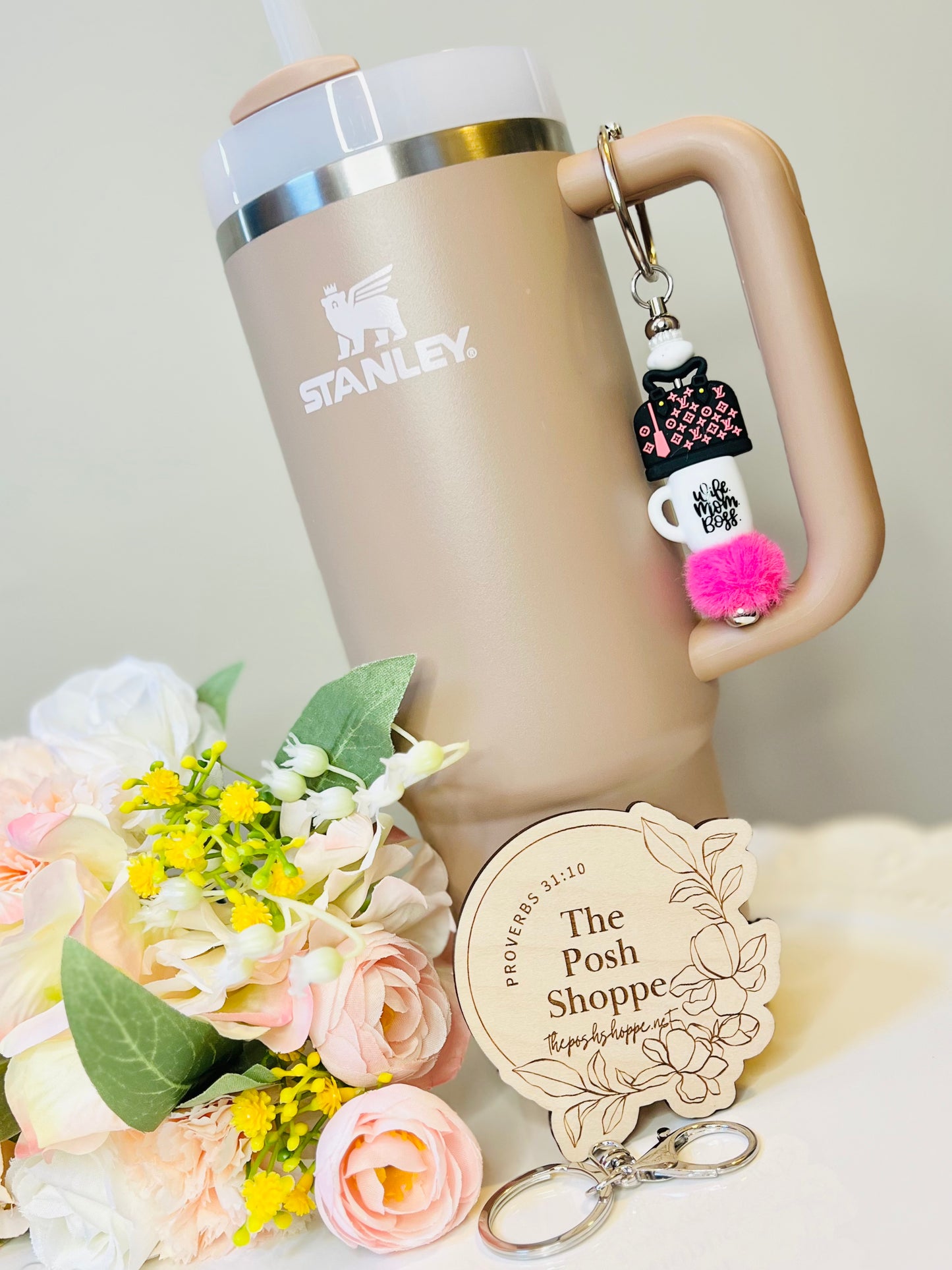 Wife, Mom, Boss Tumbler Cup Charm + 2-in-1 Keychain