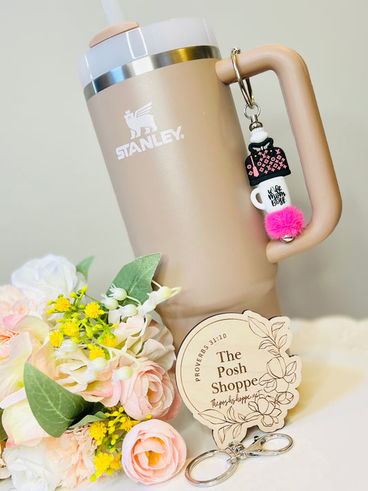 Wife, Mom, Boss Tumbler Cup Charm + 2-in-1 Keychain
