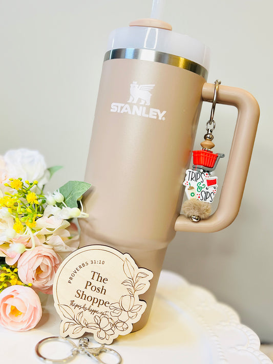 Trips + Sips Tumbler Cup Charm + 2-in-1 Keychain