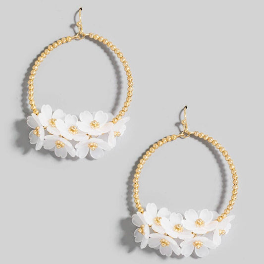 Floral Accent Hoop Dangle Earrings