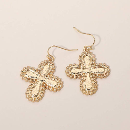 Gold Cross Beaded Textured Dangles