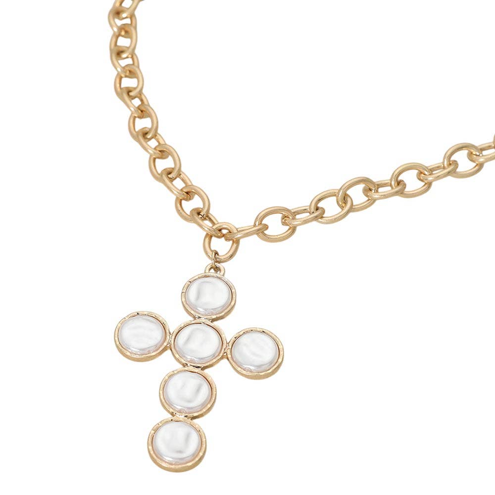 Pearl Cross Chain Necklace (classic link)