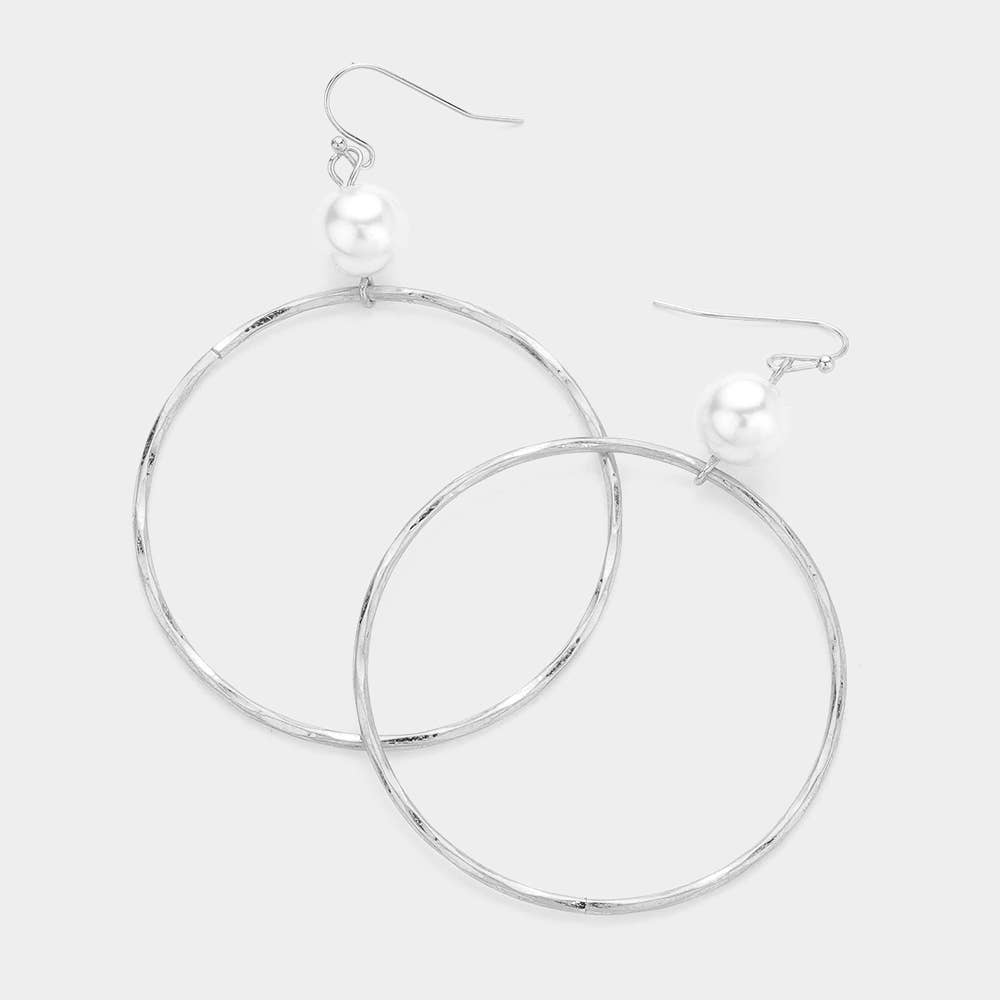 Silver + Pearl Accent Hoop Earrings