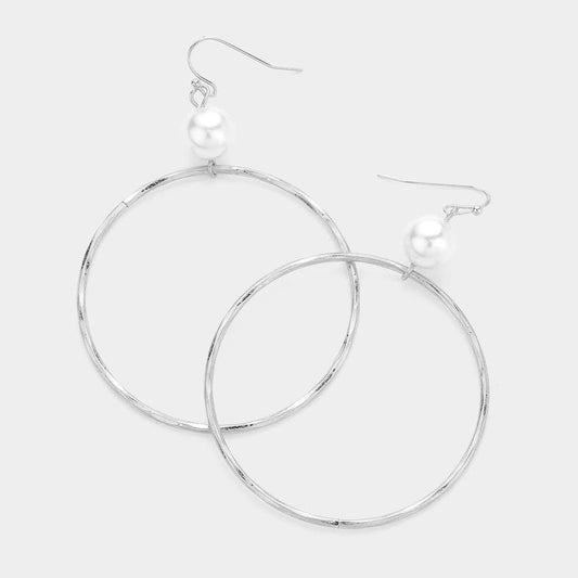 Silver + Pearl Accent Hoop Earrings