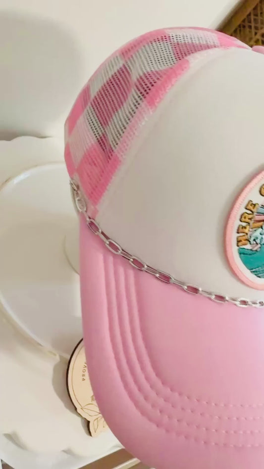 Pink Checkered Here Comes the Sun Trucker Hat